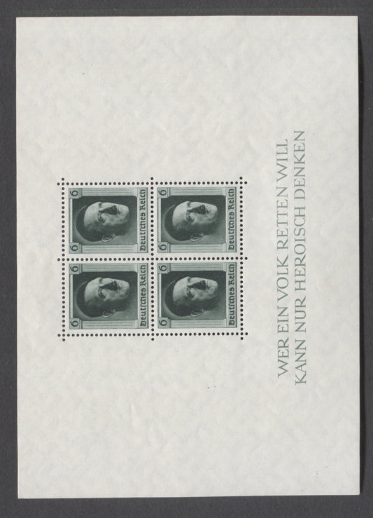 Lot 69 Germany SC#B102 (Mi7) 1937 Hitler's 48th Birthday Semi Postals, A VFOG Souvenir Sheet, Click on Listing to See ALL Pictures, 2022 Scott Classic Cat. $19 USD
