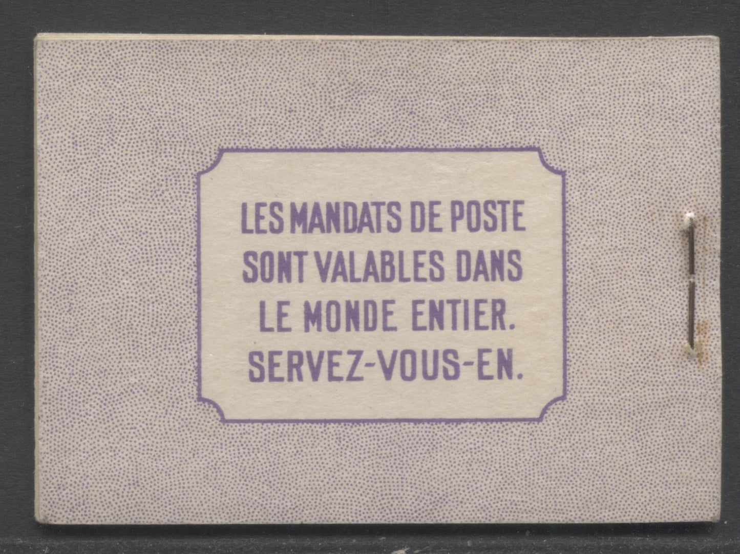 Lot 4 Canada #BK37cF 1942-1947 War Issue, A Complete 25c French Booklet With 1c Green, 2c Brown & 3c Dark Carmine, Panes Of 4+2 Labels. Front Cover IIq, Type 1B Cover, 6c Inverted Airmail Rate Page. 14mm Staple, 700,000 Issued