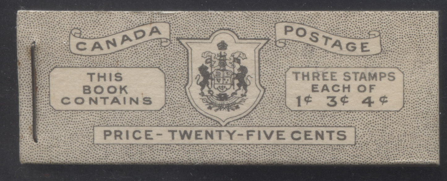 Lot 48 Canada #BK38bE 1942-1947 War Issue, A Complete 25c English Booklet With 1c Green, 3c Rose Violet & Dark Carmine, Panes Of 3. Front Cover IVb, Back Cover Hai, Type II Cover, 7c & 5c Rates, 'Postmaster' , 5,464,000 Issued