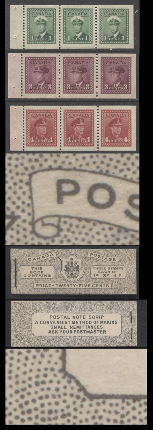 Lot 48 Canada #BK38bE 1942-1947 War Issue, A Complete 25c English Booklet With 1c Green, 3c Rose Violet & Dark Carmine, Panes Of 3. Front Cover IVb, Back Cover Hai, Type II Cover, 7c & 5c Rates, 'Postmaster' , 5,464,000 Issued