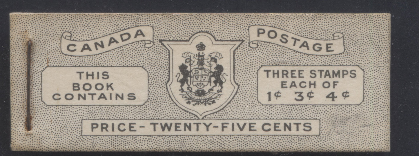 Canada #BK38bE 1942-1947 War Issue, A Complete 25c English Booklet With 1c Green, 3c Rose Violet & Dark Carmine, Panes Of 3. Front Cover IVb, Back Cover Haii, Type II Cover, 7c & 5c Rates, 'Postmaster' , 5,464,000 Issued