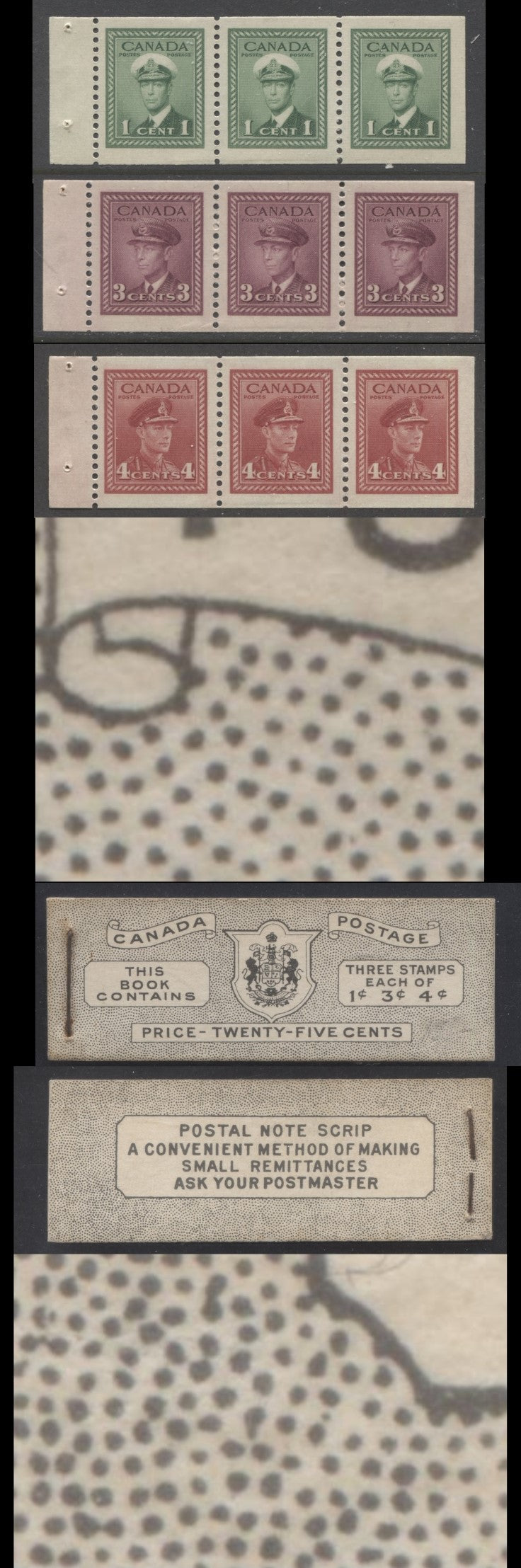 Canada #BK38bE 1942-1947 War Issue, A Complete 25c English Booklet With 1c Green, 3c Rose Violet & Dark Carmine, Panes Of 3. Front Cover IVb, Back Cover Haii, Type II Cover, 7c & 5c Rates, 'Postmaster' , 5,464,000 Issued