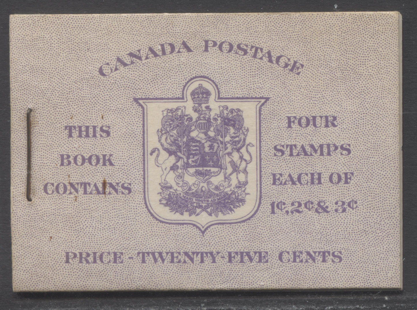 Lot 5 Canada #BK37eE (BK37fE McCann) 1942-1947 War Issue, A Complete 25c English Booklet With 1c Green, 2c Brown & 3c Dark Carmine, Panes Of 4+2 Labels. Front Cover IIg, Type 1A Cover, 6c Surcharged Airmail Rate Page, 102,000 Issued