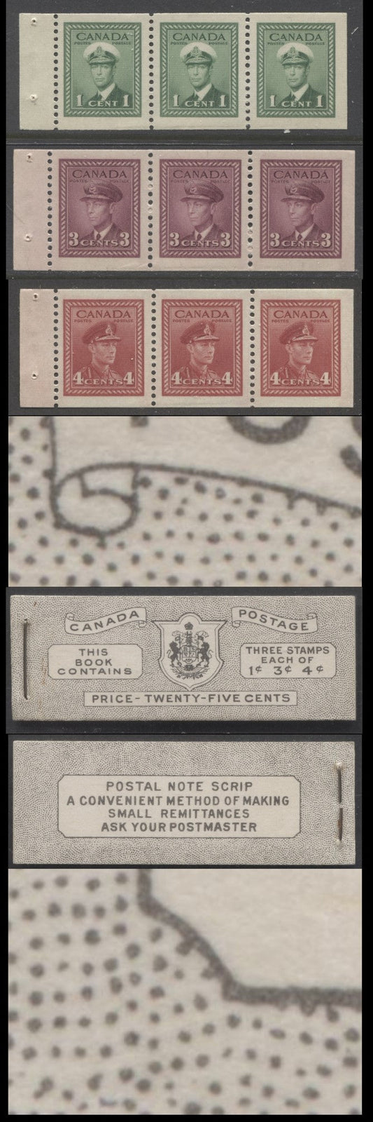 Canada #BK38bE 1942-1947 War Issue, A Complete 25c English Booklet With 1c Green, 3c Rose Violet & Dark Carmine, Panes Of 3. Front Cover IVd, Back Cover Haiii, Type II Cover, 7c & 5c Rates, 'Postmaster' , 5,464,000 Issued