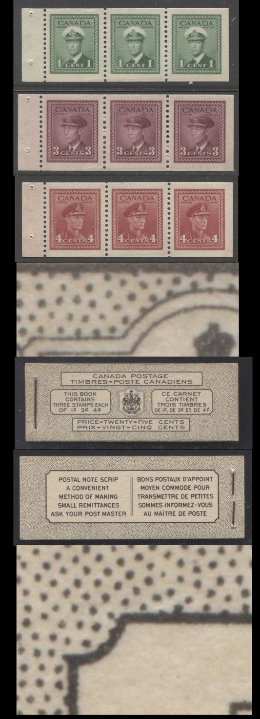 Lot 56 Canada #BK38dB ( BK38eBMcCann) 1942-1947 War Issue, A Complete 25c Bilingual Booklet With 1c Green, 3c Rose Violet & Dark Carmine, Panes Of 3. Front Cover VId, Back Cover Kbiv, Type IIa Cover, 7c & 6c Rates, 'Post Master', 992,000 Issued