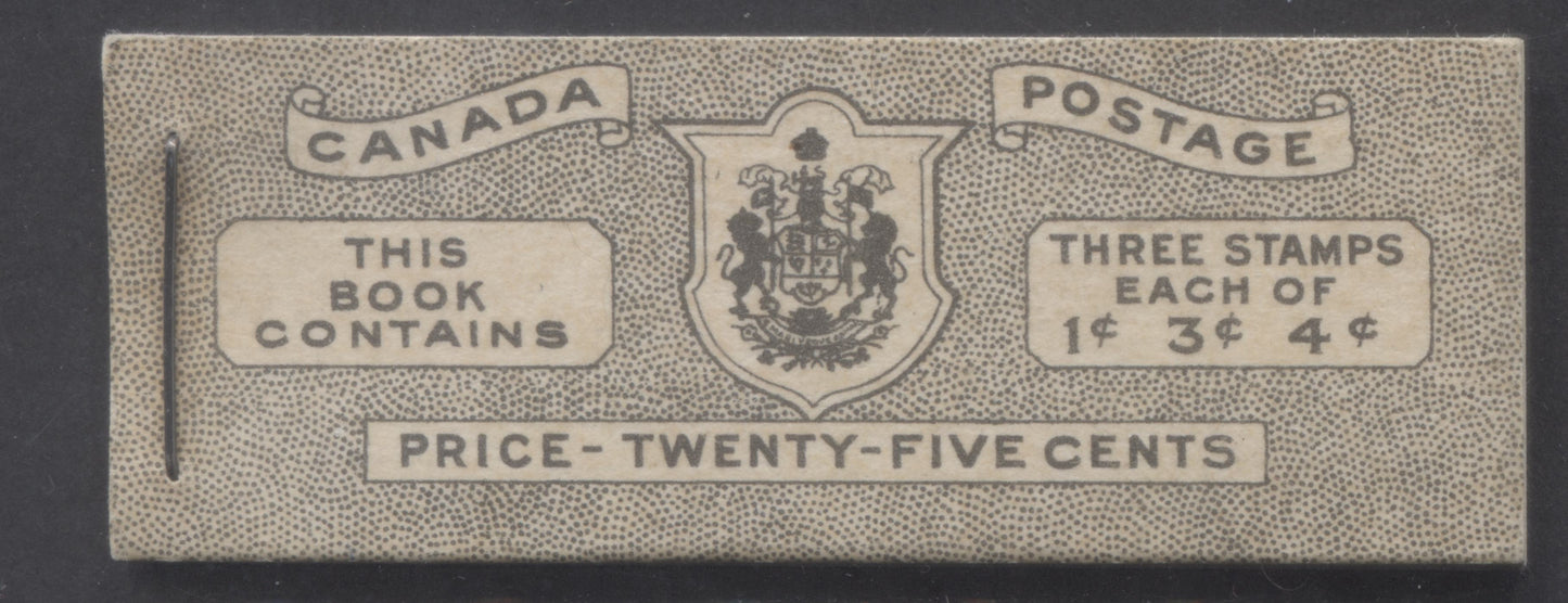 Lot 6 Canada #BK38aE 1942-1947 War Issue, A Complete 25c English Booklet With 1c Green, 3c Rose Violet & Dark Carmine, Panes Of 3. Front Cover IVa, Back Cover Hai, Type II Cover, 7c & 6c Rates, 'Postmaster' , 5,464,000 Issued