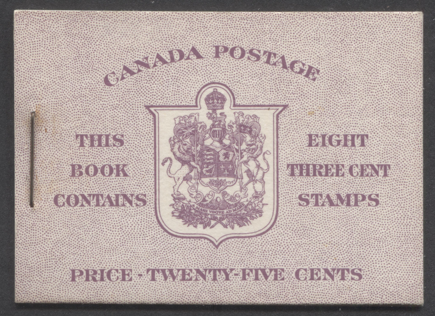 Canada #BK40bE 1949-1951 KGVI Issue, A Complete 25c English Booklet With 3c Rose Violet, 2 Panes Of 4+2 Labels. Front Cover IIe, Back Cover Eiii, Type II Cover, No Rate Page, 825,000 Issued