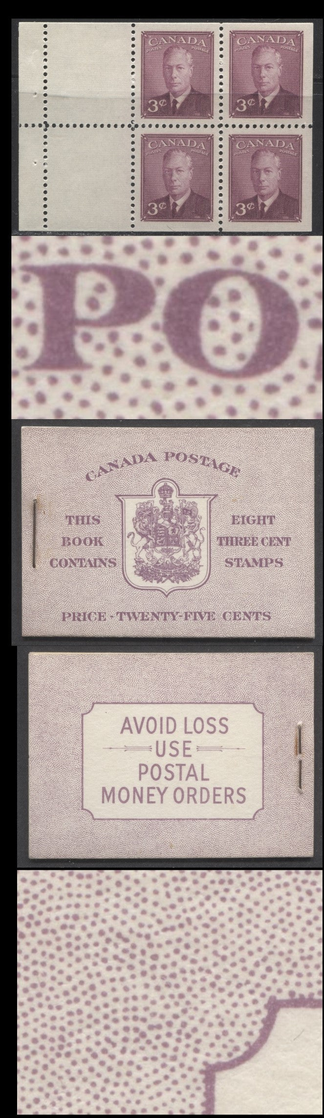 Canada #BK40bEIIeEiii 1949-1951 KGVI Issue, A Complete 25c English Booklet With 3c Rose Violet, 2 Panes Of 4+2 Labels. Front Cover IIe, Back Cover Eiii, Type II Cover, No Rate Page, 825,000 Issued