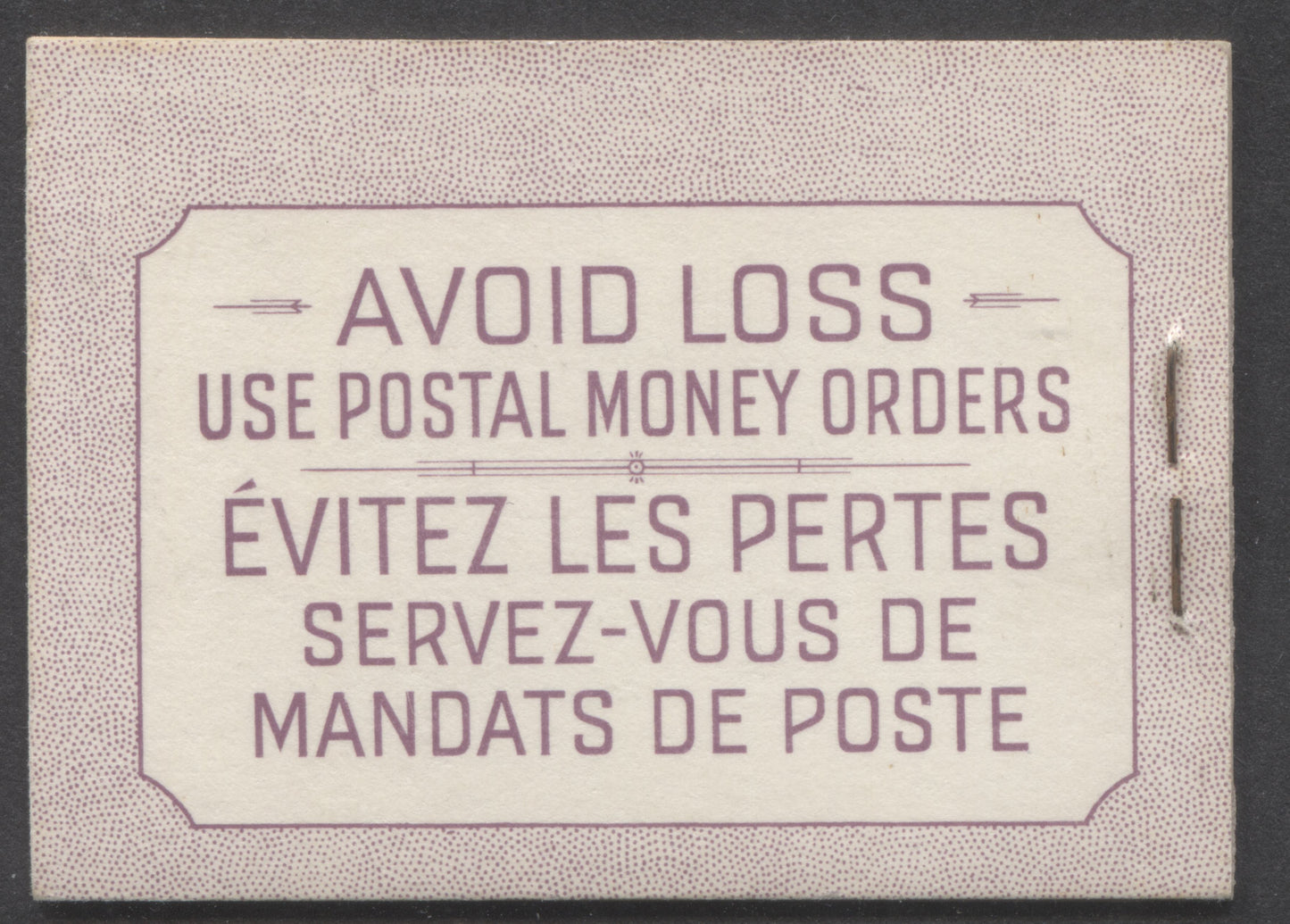 Canada #BK40bBIIIdGi 1949-1951 KGVI Issue, A Complete 25c Bilingual Booklet With 3c Rose Violet, 2 Panes Of 4+2 Labels. Front Cover IIId, Back Cover Gi, Type II Cover, No Rate Page, Showing Die Join At Top Front Cover