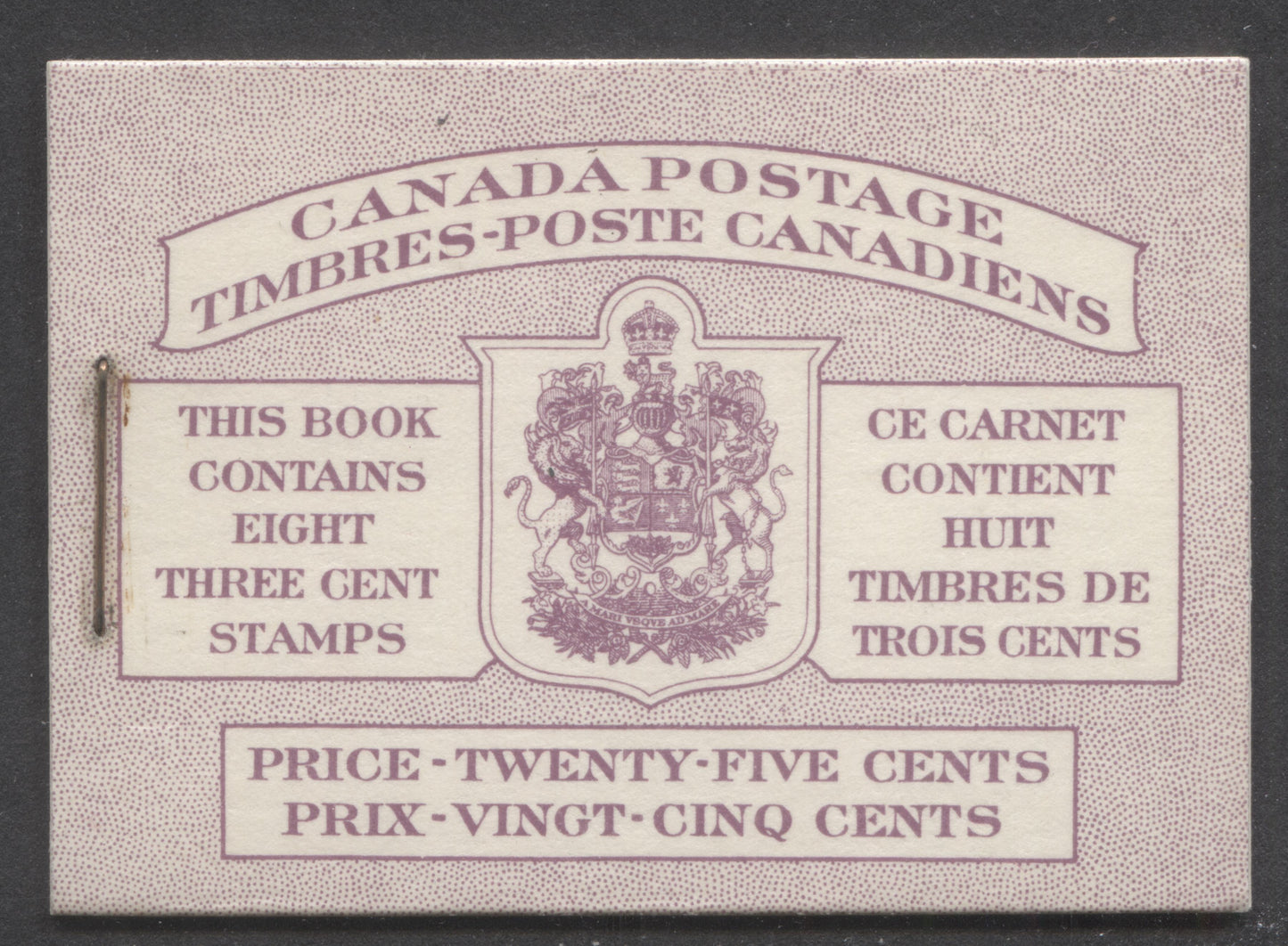 Lot 86 Canada #BK40bB 1949-1951 KGVI Issue, A Complete 25c Bilingual Booklet With 3c Rose Violet, 2 Panes Of 4+2 Labels. Front Cover IIId, Back Cover Gii, Type II Cover, No Rate Page, 202,000 Issued