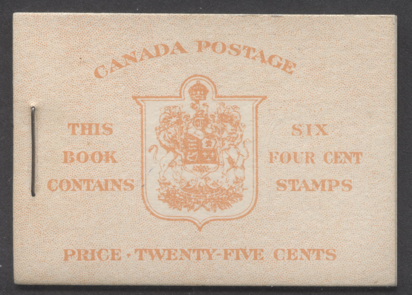 Lot 89 Canada #BK41aE 1949-1951 KGVI Issue, A Complete 25c English Booklet With 4c Dark Carmine, Pane Of 6. Front Cover IIi, Back Cover Caiii, Type I Cover, Very Pale Orange Front Cover, 7c & 5c Rates, 'Postmaster', 450,000 Issued