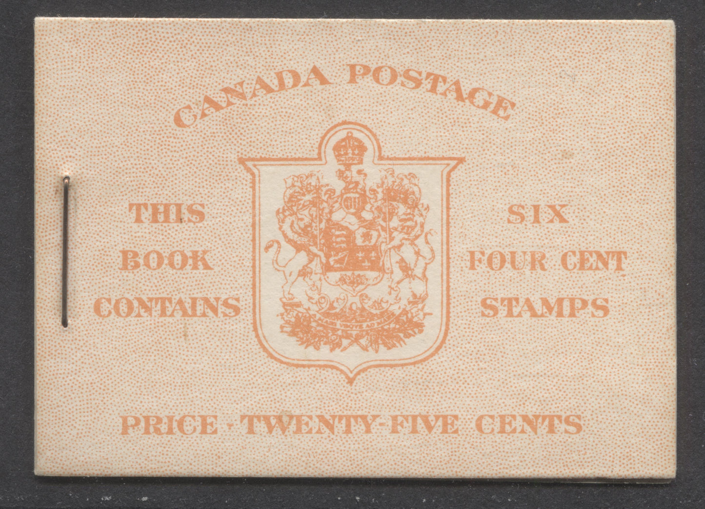 Lot 92 Canada #BK41bE 1949-1951 KGVI Issue, A Complete 25c English Booklet With 4c Dark Carmine, Pane Of 6. Front Cover IIi, Back Cover Eii, Type II Cover, No Rate Page, 450,000 Issued