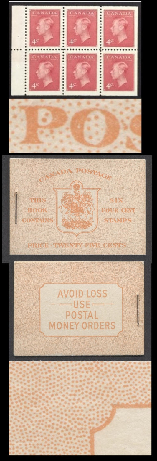 Lot 92 Canada #BK41bE 1949-1951 KGVI Issue, A Complete 25c English Booklet With 4c Dark Carmine, Pane Of 6. Front Cover IIi, Back Cover Eii, Type II Cover, No Rate Page, 450,000 Issued