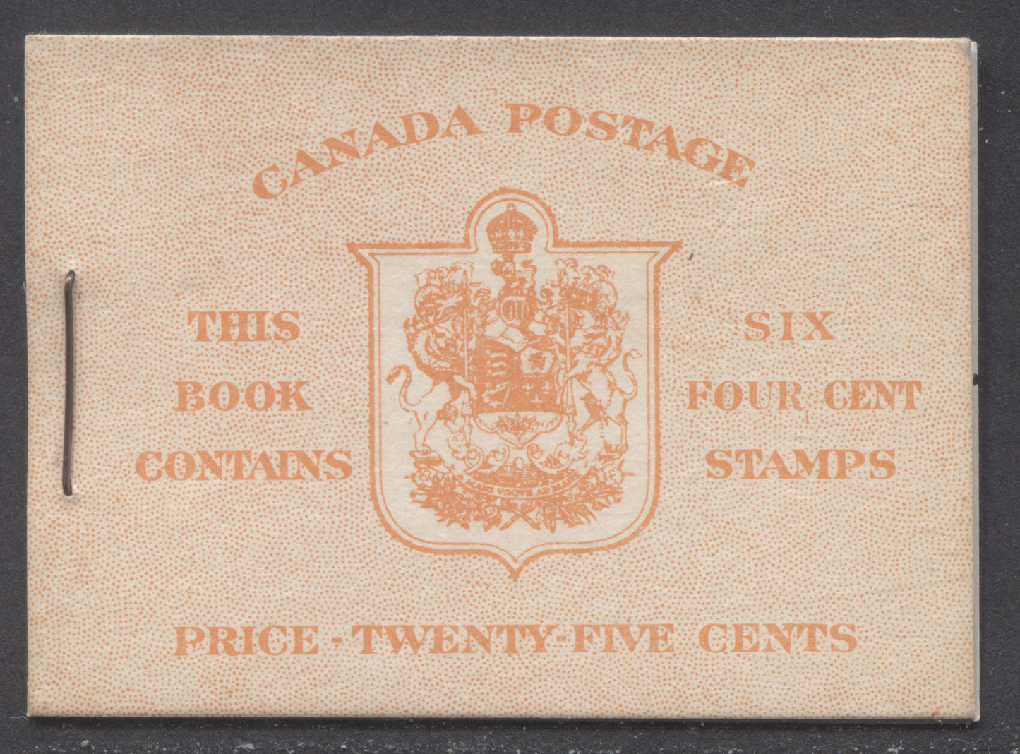 Lot 93 Canada #BK41bE 1949-1951 KGVI Issue, A Complete 25c English Booklet With 4c Dark Carmine, Pane Of 6. Front Cover IIi, Back Cover Eiii, Type II Cover, No Rate Page, 450,000 Issued