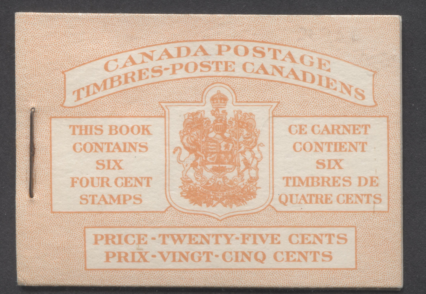 Lot 95 Canada #BK41bB 1949-1951 KGVI Issue, A Complete 25c Bilingual Booklet With 4c Dark Carmine, Pane Of 6. Front Cover IIIe, Back Cover Gii, Type II Cover, No Rate Page, 1,203,000 Issued