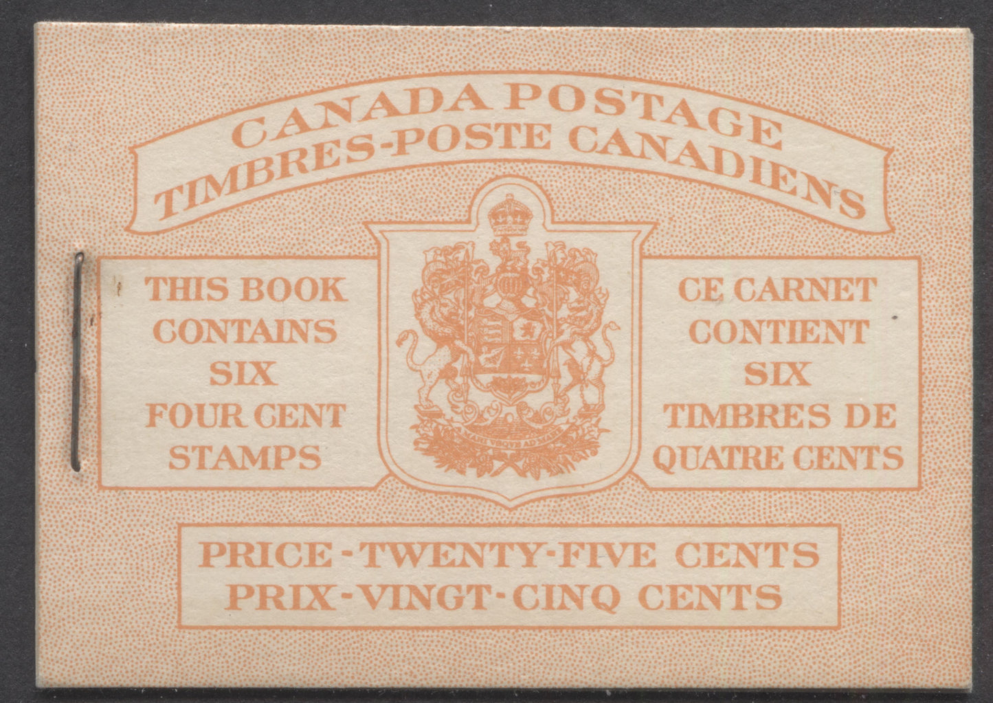 Lot 96 Canada #BK41bB 1949-1951 KGVI Issue, A Complete 25c Bilingual Booklet With 4c Dark Carmine, Pane Of 6. Front Cover IIIf, Back Cover Gii, Type II Cover, No Rate Page, 1,203,000 Issued