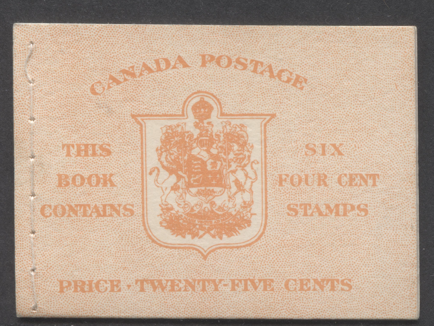 Lot 97 Canada #BK41cE 1949-1951 KGVI Issue, A Complete 25c English Booklet With 4c Dark Carmine, Pane Of 6. Front Cover IIi, Back Cover Ei, Type II Stitched Cover, No Rate Page, 250,000 Issued