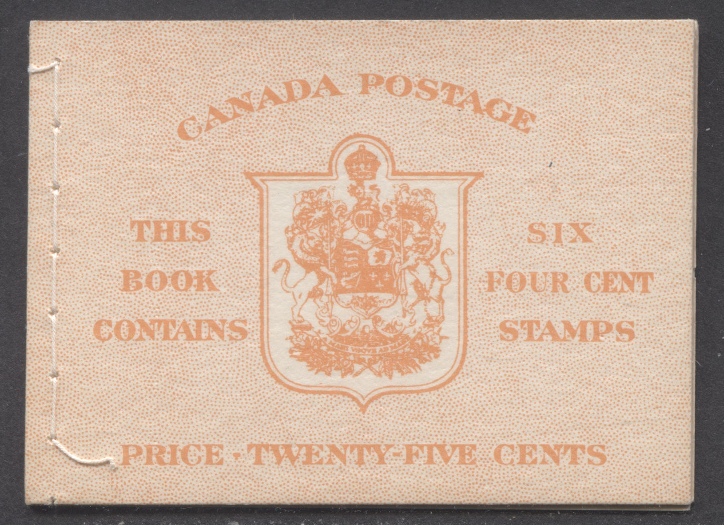 Lot 99 Canada #BK41cE 1949-1951 KGVI Issue, A Complete 25c English Booklet With 4c Dark Carmine, Pane Of 6. Front Cover IIi, Back Cover Eiii, Type II Stitched Cover, No Rate Page, 250,000 Issued