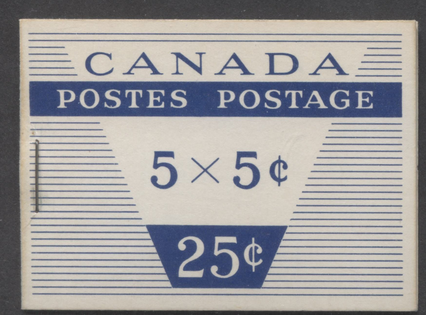 Canada #BK49d 1954 Wilding Issue, A Complete 25c Bilingual Booklet Made Up Of 5c Blue, One Pane Of 5+Label, Type III Cover With Smooth Paper - Postal Zoning, 12mm Staple