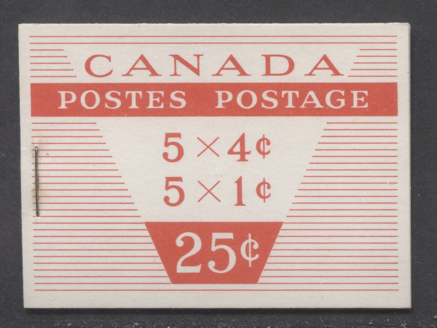 Canada #BK51k 1954 Wilding Issue, A Complete 25c Bilingual Booklet Made Up Of 1c Violet Brown & 4c Violet, 2 Panes Of 5+Label, Type III Cover, 1c MF-fl & 4c DF Smooth Panes