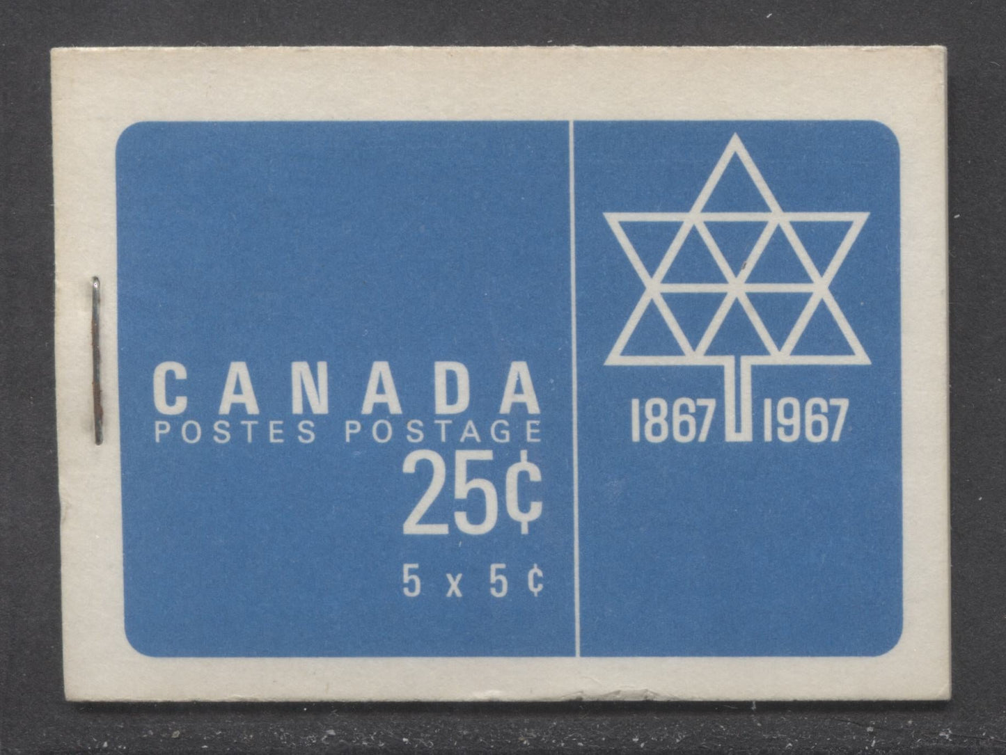 Canada #BK52e 1962-1967 Cameo Issue, A Complete 25c Bilingual Booklet Made Up Of 5c Blue, One Pane Of 5+Label, Centennial Cover With DF Interleaf, DF Pane