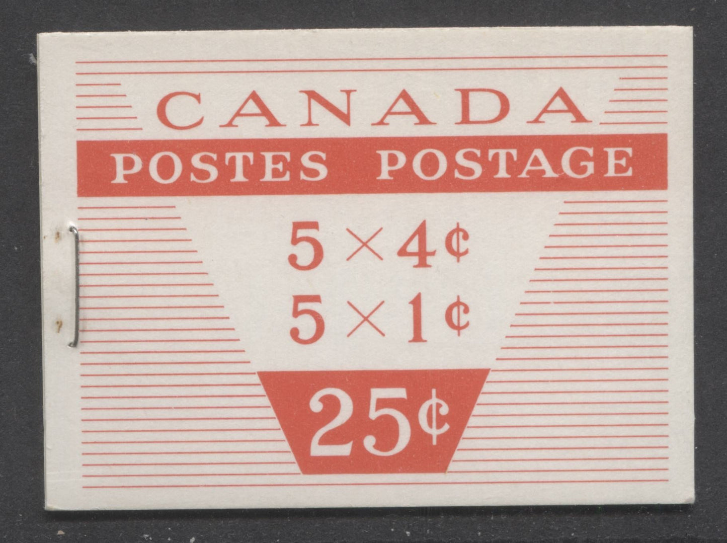 Canada #BK53b 1962-1967 Cameo Issue, A Complete 25c Bilingual Booklet Made Up Of 1c Brown & 4c Carmine, 2 Panes Of 5+Labels, Type II Cover, 1c DF & 4c LF-fl Panes