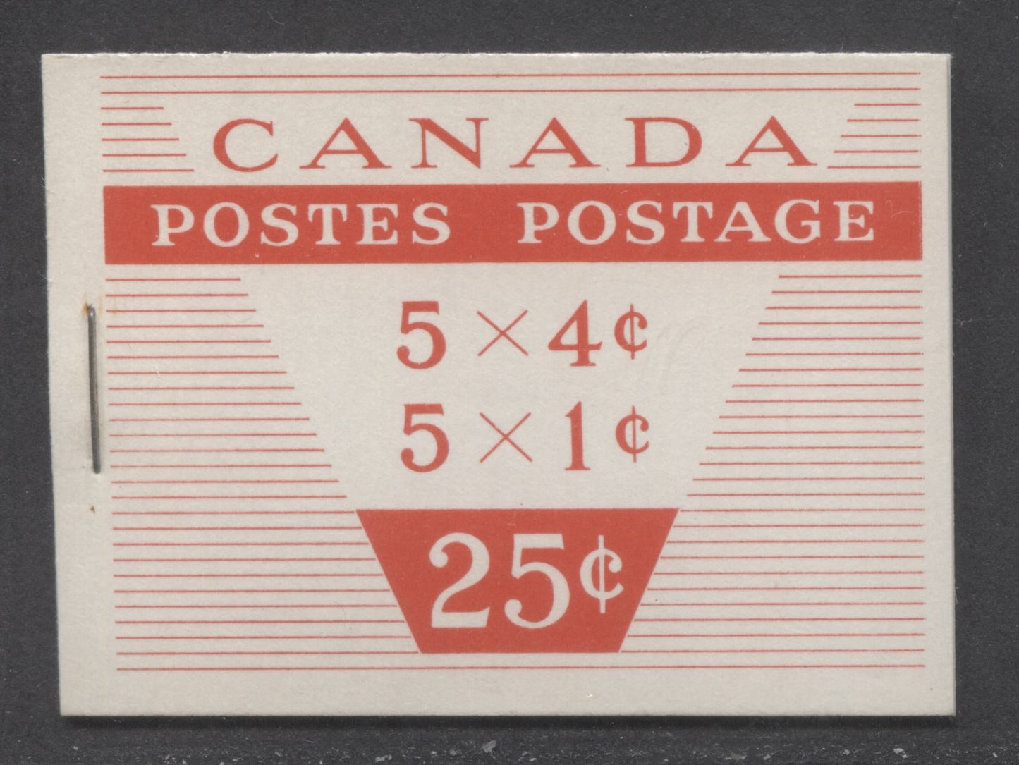 Canada #BK53c 1962-1967 Cameo Issue, A Complete 25c Bilingual Booklet Made Up Of 1c Brown & 4c Carmine, 2 Panes Of 5+Labels, Type III Cover, DF Interleaf, DF Panes