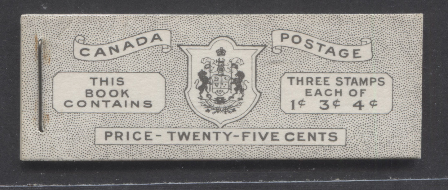 Canada #BK47E 1953 Karsh Issue, A Complete 25c English Booklet Made Up Of 1c Violet Brown, 3c Carmine Rose, 4c Violet, 3 Panes Of 3, Front Cover IVb, Back Cover Ii, Type II Cover, No Rate Page