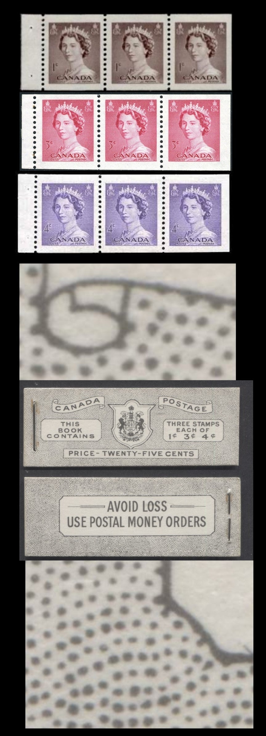 Canada #BK47E 1953 Karsh Issue, A Complete 25c English Booklet Made Up Of 1c Violet Brown, 3c Carmine Rose, 4c Violet, 3 Panes Of 3, Front Cover IVb, Back Cover Ii, Type II Cover, No Rate Page