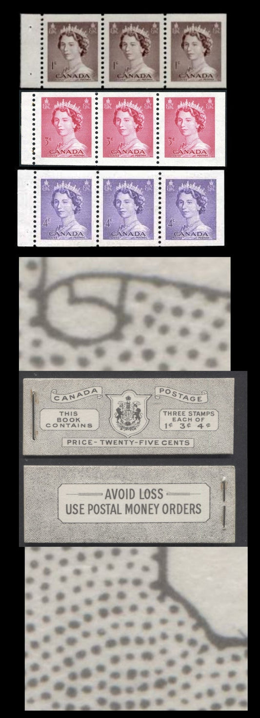 Canada #BK47E 1953 Karsh Issue, A Complete 25c English Booklet Made Up Of 1c Violet Brown, 3c Carmine Rose, 4c Violet, 3 Panes Of 3, Front Cover IVb, Back Cover Ii, Type II Cover, No Rate Page