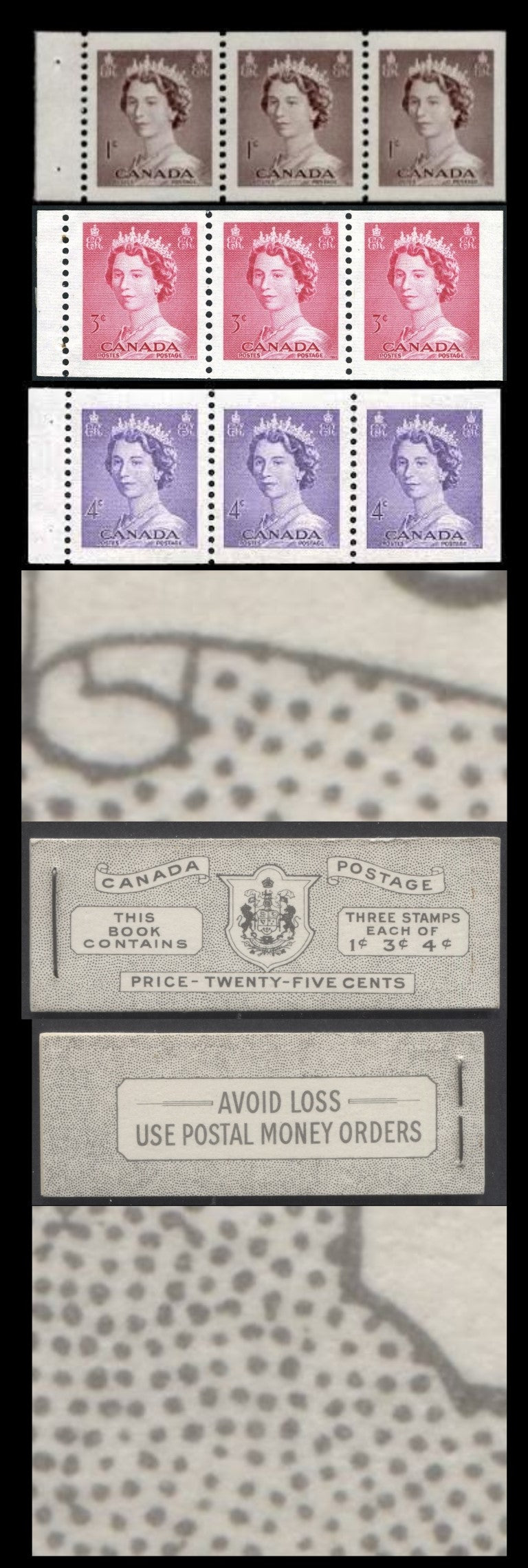 Canada #BK47E 1953 Karsh Issue, A Complete 25c English Booklet Made Up Of 1c Violet Brown, 3c Carmine Rose, 4c Violet, 3 Panes Of 3, Front Cover IVb, Back Cover Iiv, Type II Cover, No Rate Page