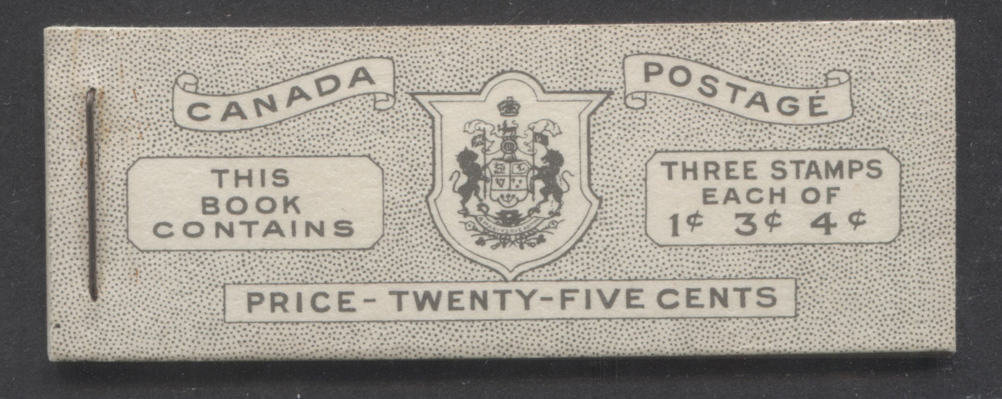 Canada #BK47E 1953 Karsh Issue, A Complete 25c English Booklet Made Up Of 1c Violet Brown, 3c Carmine Rose, 4c Violet, 3 Panes Of 3, Front Cover IVc, Back Cover Iiv, Type II Cover, No Rate Page