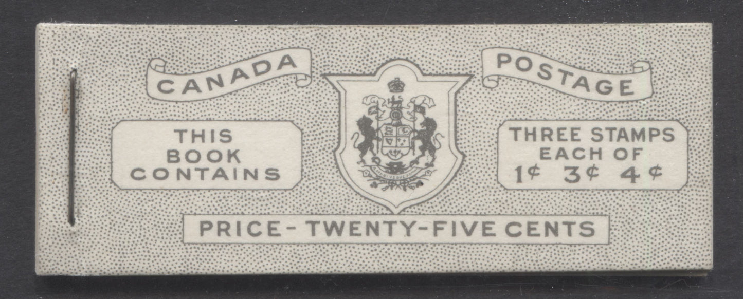 Canada #BK47E 1953 Karsh Issue, A Complete 25c English Booklet Made Up Of 1c Violet Brown, 3c Carmine Rose, 4c Violet, 3 Panes Of 3, Front Cover IVd, Back cover Iii, Type II Cover, No Rate Page