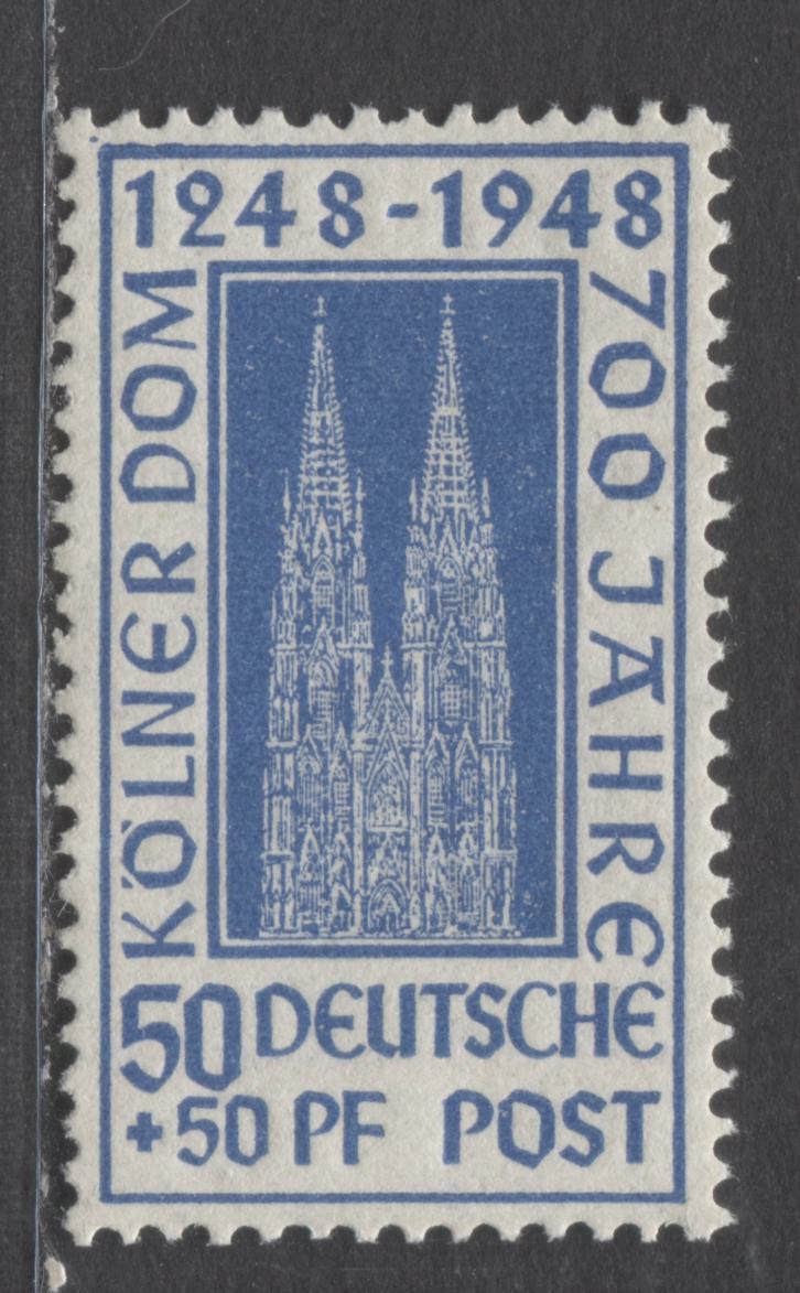 Germany - American & British Zone SC#B301 (Mi72yc) 50+50pf Blue 1948 Cologne Cathedral Issue, Sideways Wmk With D's Facing Up, Comb Perf, A VFNH Single, Click on Listing to See ALL Pictures, Estimated Value $8 USD