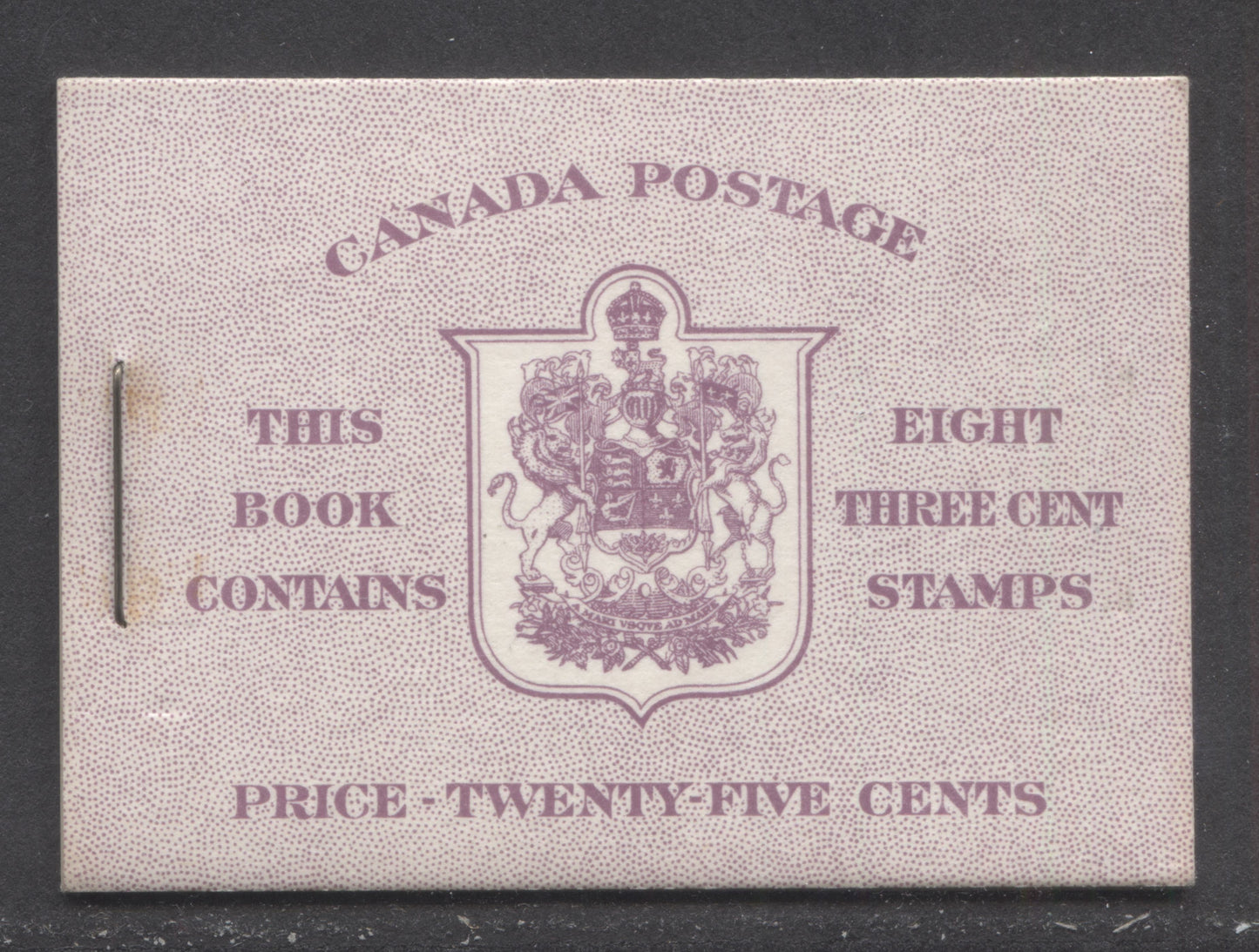 Lot 4A Canada #BK46E 1953 Karsh Issue, A Complete 25c English Booklet Made Up Of 3c Carmine Rose, 2 Panes Of 4+2 Labels, Front Cover IIe, Back Cover Eii, Type II Cover, No Rate Page, With Die Join On Back Cover