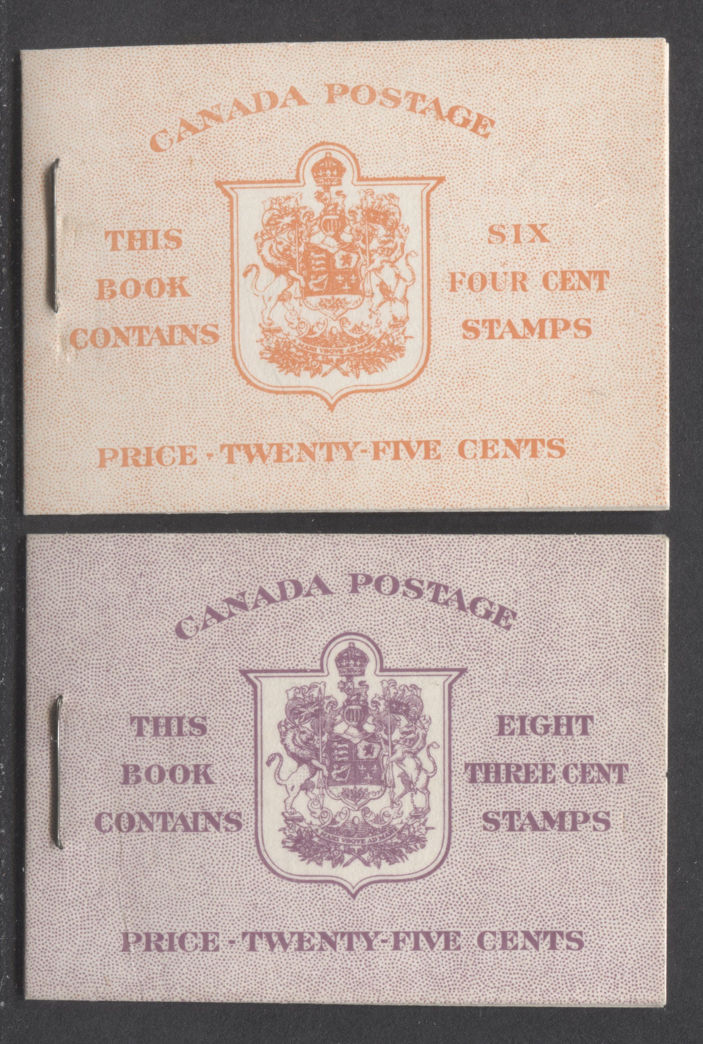 Canada #BK45E & BK46E 1953 Karsh Issue, 2 Complete 25c English Booklet Made Up Of 4c Violet, 1 Pane Of 6 & 3c Carmine Rose, 2 Panes Of 4+Labels, Front Cover IIe & Iii, Back Covers Eiii, Type II Covers, No Rate Pages