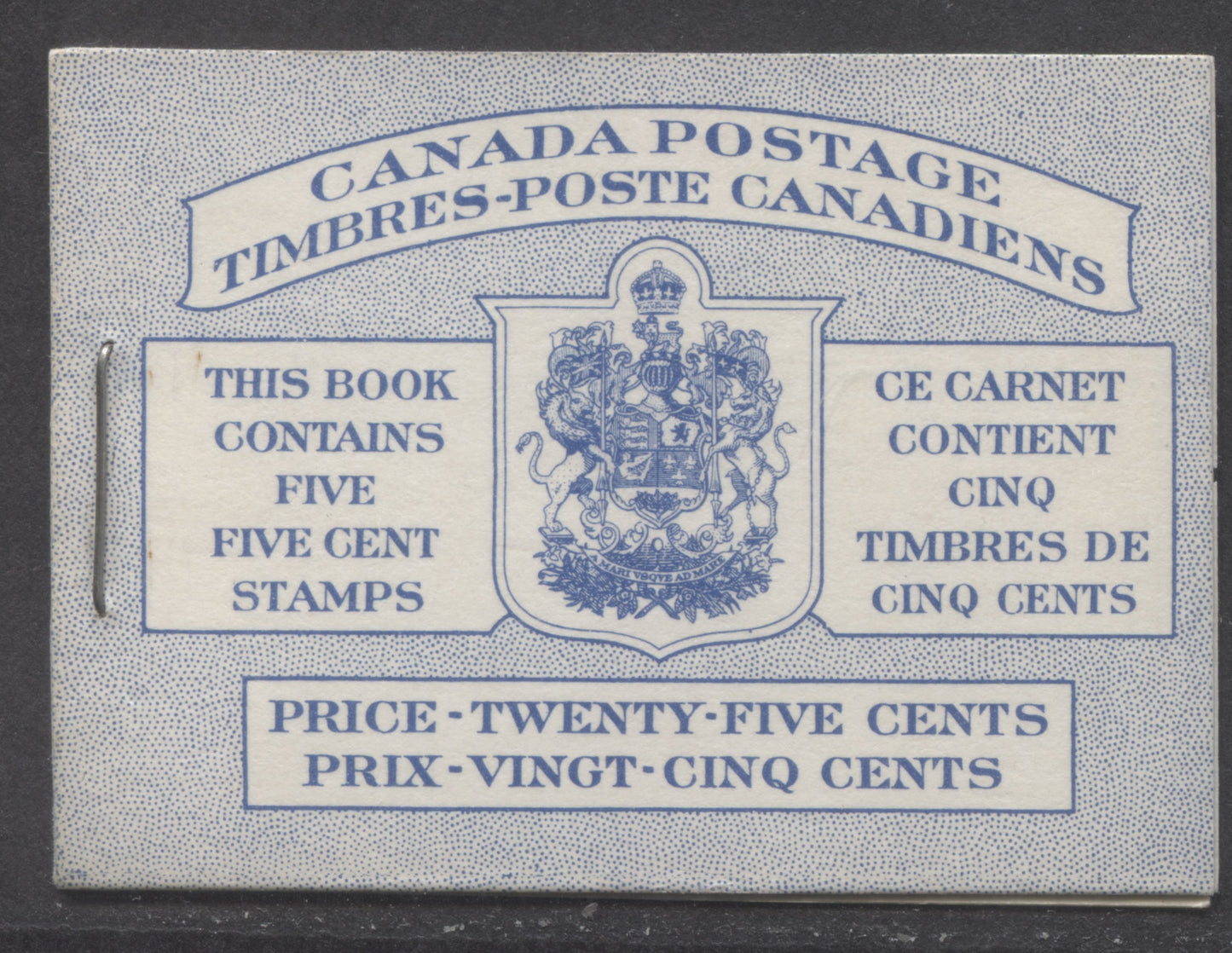 Lot 64 Canada #BK48aB 1954 Wildlife Issue, A Complete 25c Bilingual Booklet Made Up Of 5c Blue, One Pane Of 5+Label, Front cover IIIh, Back Cover Mi, Type II Cover, Horizontal Ribbed Paper, Double Print Of Back Cover