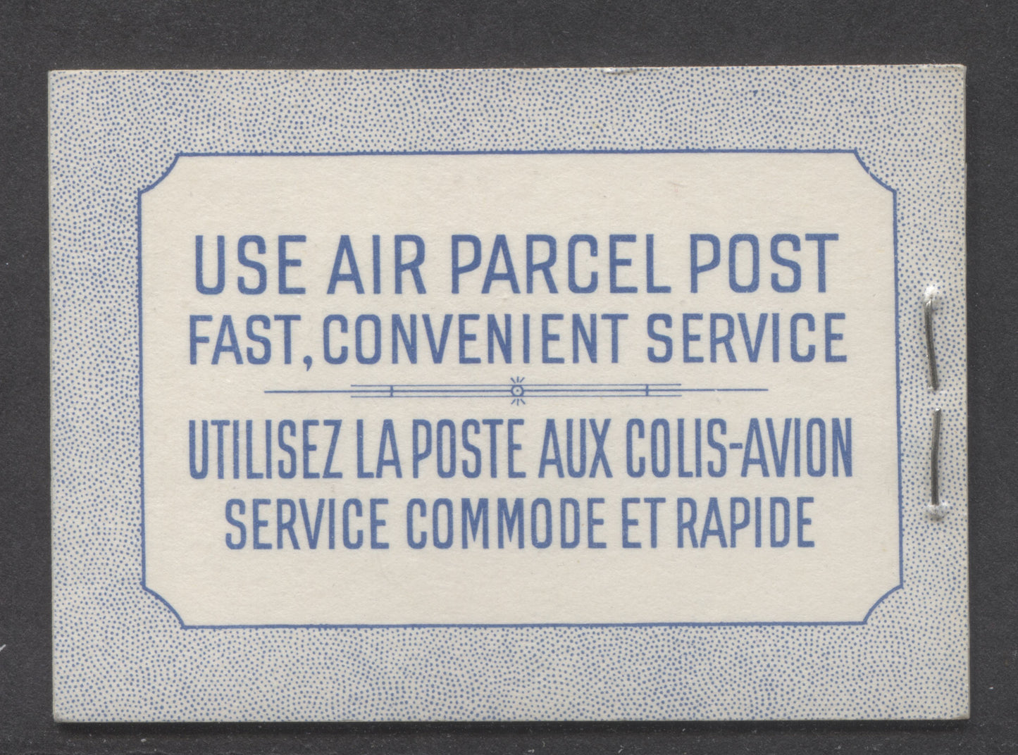 Canada #BK48aB 1954 Wildlife Issue, A Complete 25c Bilingual Booklet Made Up Of 5c Blue, One Pane Of 5+Label, Front cover IIIh, Back Cover Mii, Type II Cover, Frame Breaks Under B Of 'Timbres' & 'V' Of Five & Dots