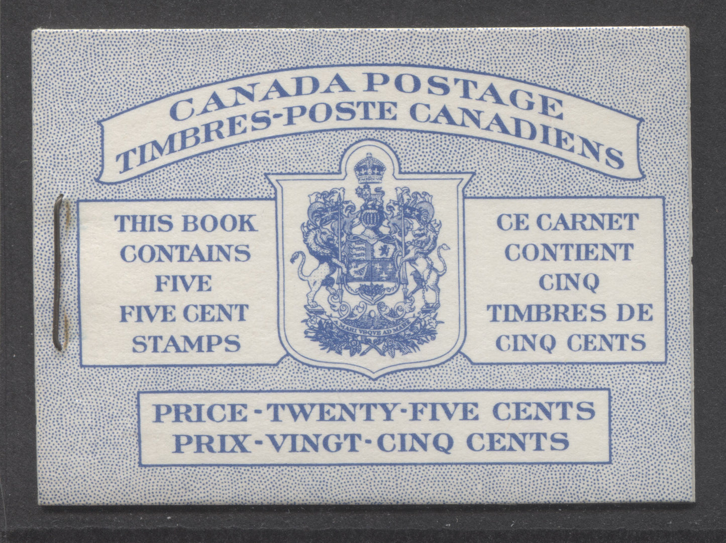 Lot 200 Canada #BK48aB 1954 Wildlife Issue, A Complete 25c Bilingual Booklet Made Up Of 5c Blue, One Pane Of 5+Label, Front cover IIIg, Back Cover Mi, Type II Cover, Smooth Paper