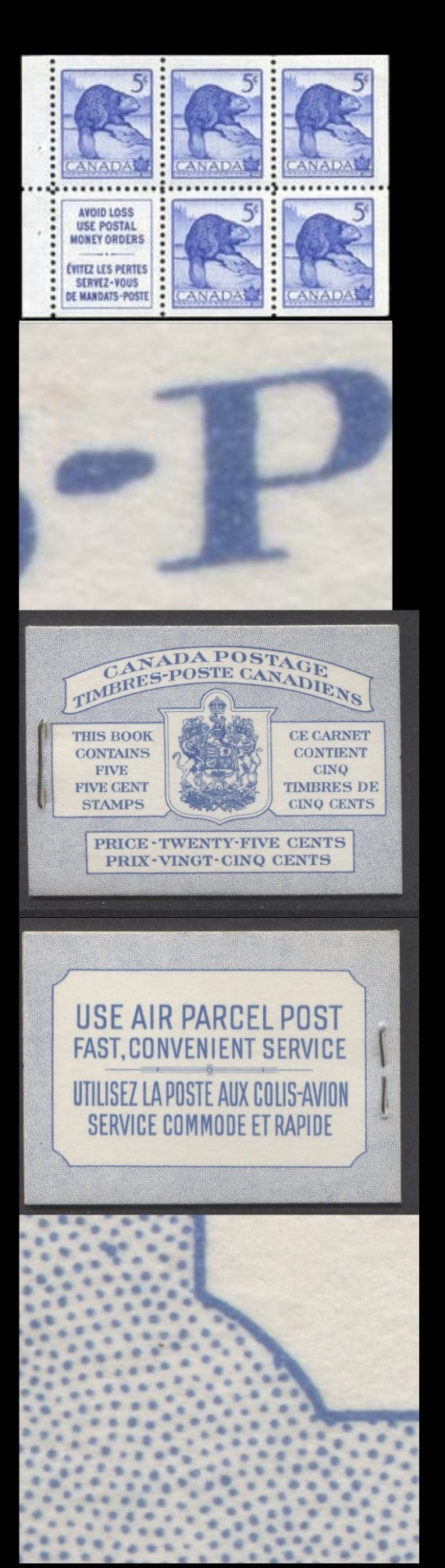 Lot 200 Canada #BK48aB 1954 Wildlife Issue, A Complete 25c Bilingual Booklet Made Up Of 5c Blue, One Pane Of 5+Label, Front cover IIIg, Back Cover Mi, Type II Cover, Smooth Paper