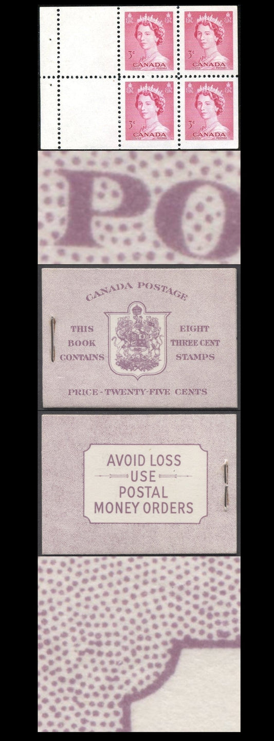 Canada #BK46E 1953 Karsh Issue, A Complete 25c English Booklet Made Up Of 3c Carmine Rose, 2 Panes Of 4+2 Labels, Front Cover IIf, Back Cover Ei, Type II Cover, No Rate Page