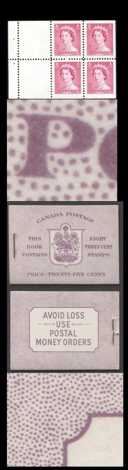 Canada #BK46EIIfEii 1953-1954 Karsh Issue, Complete 25¢ English Booklet, Horizontal Ribbed Paper, Type II Covers, Harris Front Cover IIf, Back Cover Type Eii, No Rate Page