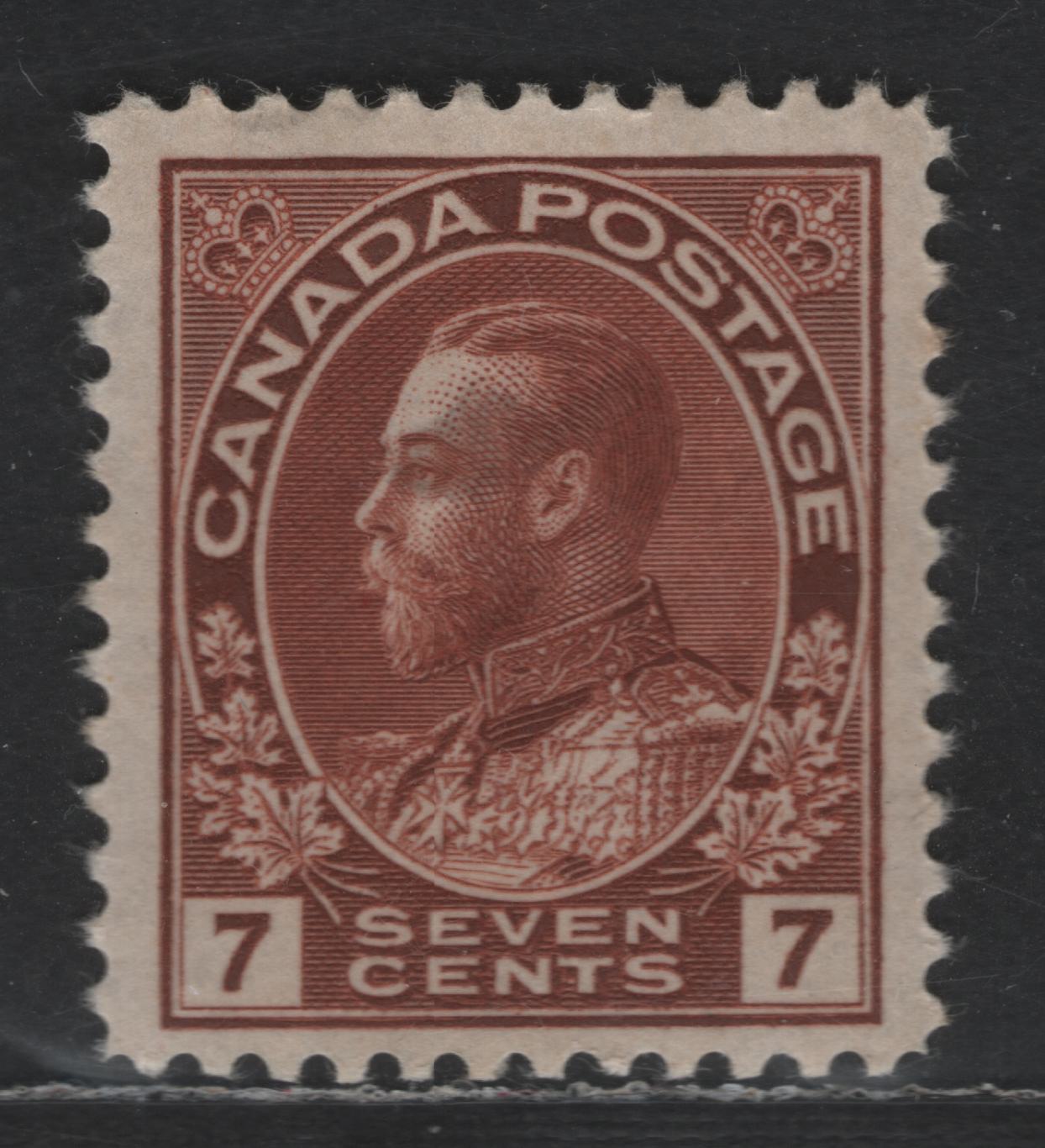 Lot 5 Canada #114 7c Red Brown King George V, 1911-1928 Admiral Issue, A VFOG Example of the Dry Printing With normal Frameline at UR