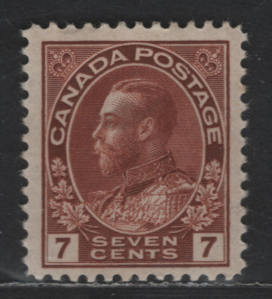 Lot 5 Canada #114 7c Red Brown King George V, 1911-1928 Admiral Issue, A VFOG Example of the Dry Printing With normal Frameline at UR