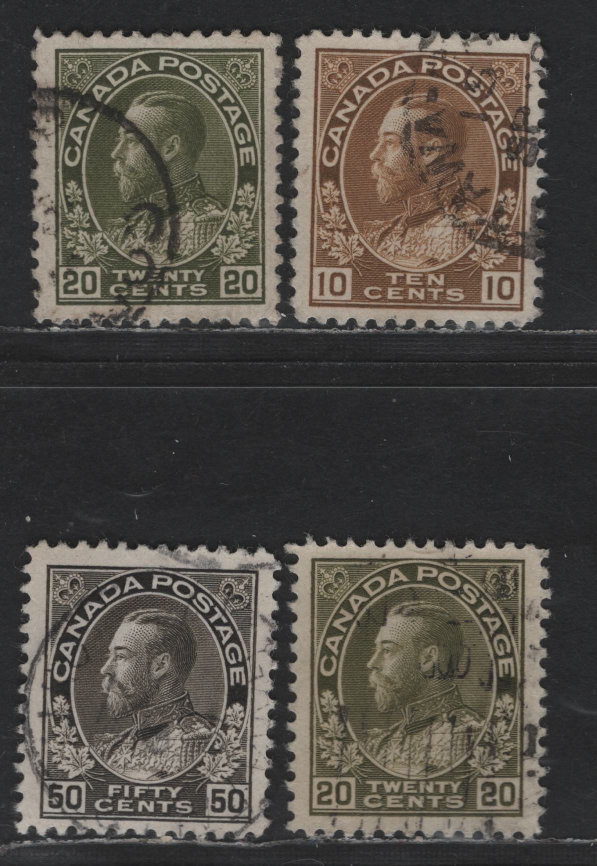 Lot 51 Canada #118, 119, 119b, 120ii 110c Bistre Brown - 50c Black Brown King George V, 1911-1928 Admiral Issue, VF Used Examples Of The Wet and Dry Printings