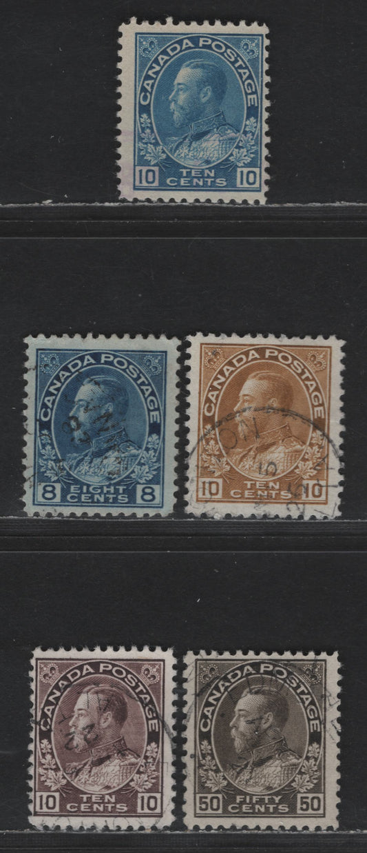 Lot 52 Canada #115i/120 8c Light Blue - 50c Black Brown King George V, 1911-1928 Admiral Issue, A F Used Examples Of The Wet and Dry Printings