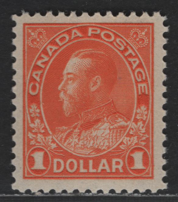 Lot 53 Canada #122 $1 Deep Dull Orange King George V, 1911-1928 Admiral Issue, A VFNH Example of the Dry Printing