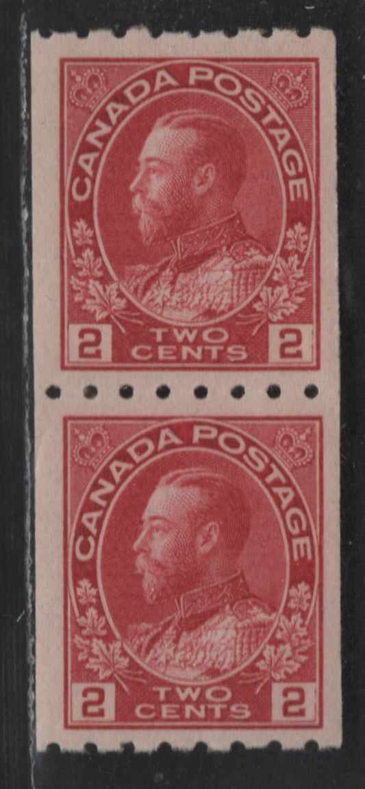 Lot 61 Canada #124 2c Rose Carmine King George V, 1911-1928 Admiral Issue, a VF Regummed Coil Pair, Perf. 8 Horizontally