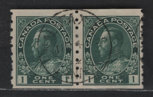 Lot 64 Canada #125ii 1c Deep Blue Green Green King George V, 1911-1928 Admiral Issue, A VF CDS Used Coil Pair, Perforated 8 Vertically, With November 4, 1912 Halifax CDS Cancel