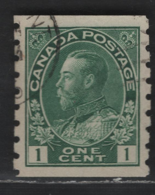 Lot 65 Canada #125 1c Green King George V, 1911-1928 Admiral Issue, A VF Used Coil, Retouched Frameline, Perforated 8 Vertically